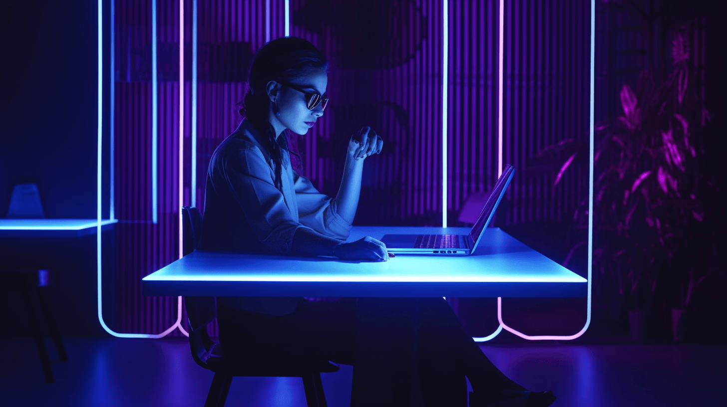 futuristic office with a person working on a desk